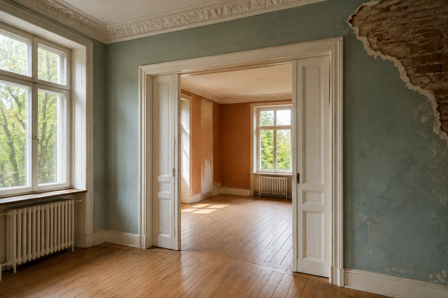 Ruhige redaktionelle Bildidee zum Thema Altbau verkaufen: Substanz sichtbar machen